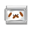 Italian modular charm link in stainless steel featuring a cute cartoon dog motif - 1cm x 0.9cm / Dog with Brown Ears and Black Spots (Pet-12)