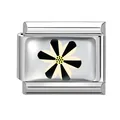 Italian modular charm in stainless steel with a striped black and white flower design - Striped Six-Petal Flower (常规图-15) / 1*0.9cm / Silver