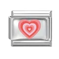 Italian charm link featuring a multi-layered pink heart on polished silver stainless steel - Pink Gradient Heart (常规图-16) / 1*0.9cm / Silver