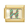 Italian charm link with gold finish and colorful striped letter H for DIY bracelets - 1x0.9cm / Letter H