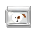 Italian modular charm featuring a cute cartoon white dog with brown spots on stainless steel - 1cm x 0.9cm / Brown-eared Spotted White Dog (Pet-14)