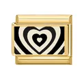 Maglia per bracciale italiano oro con design radiale a cuore bianco e nero - Motivo a Cuore Bianco E Nero (Serie Nera-1) / 1x0,9 cm