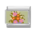 Italian modular charm with colorful painted flowers and green leaves in silver finish - Olive Green Flower (Flower 16)