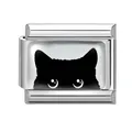 Italian style stainless steel charm bracelet link featuring a cute black cat silhouette - 1cm x 0.9cm / Black Cat Silhouette (Pet-15)