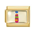 Italian charm link with gold finish and colorful letter i design for DIY bracelets - 1x0.9cm / Letter I