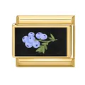 Maglia per bracciale italiano con motivo mirtillo su fondo nero e cornice dorata - Frutto di Mirtillo Colorato (Serie Nera-2) / 1x0,9 cm