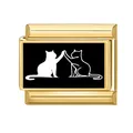 Charm modulare italiano con sfondo nero e motivo di gatti bianchi con finitura in oro chic - Gatto Bianco E Nero Dammi Il Cinque (Serie Nera-3) / 1x0,9 cm