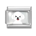 Italian modular charm link in silver stainless steel featuring a white cartoon dog - 1cm x 0.9cm / White Cute Puppy (Pet-17)