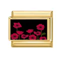 Charm modulare italiano in oro con sfondo nero e design a fiore di papavero rosso - Motivo Papavero Rosso (Serie Nera-4) / 1x0,9 cm