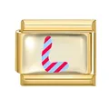Italian charm link featuring a gold stainless steel base with a striped red and blue letter L - 1x0.9cm / Letter L