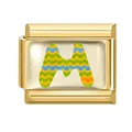 Italian charm link featuring golden letter M with colorful wave pattern enamel - 1x0.9cm / Letter M