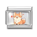 Italian charm link featuring a cartoon Corgi with red hearts on stainless steel - 1cm x 0.9cm / Corgi with Heart Healing (Pet-19)