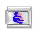 Italian charm link with a blue and pink hugging cats illustration on stainless steel - 1cm x 0.9cm / Blue and Pink Cats Hugging (Pet-20)