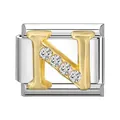 Modulo per bracciale italiano con lettera N dorata e zirconi in acciaio inossidabile - Stile Lettera N