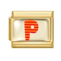 Italian style gold plated stainless steel modular charm link with striped letter P - 1x0.9cm / Letter P