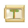 Gold modular charm link featuring colorful wavy letter T design for DIY bracelet - 1x0.9cm / Letter T