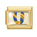 Italian charm link featuring a golden base and striped letter U in enamel finish - 1x0.9cm / Letter U