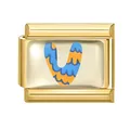 Italian style gold module charm with letter V and blue orange wave pattern - 1x0.9cm / Letter V
