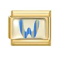 Italian style DIY gold charm with letter W and orange blue stripes for modular bracelet - 1x0.9cm / Letter W