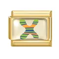 Italian style gold stainless steel bracelet link with colorful striped letter X - 1x0.9cm / Letter X