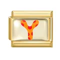 Gold stainless steel modular link charm with orange and red polka dot letter Y - 1x0.9cm / Letter Y
