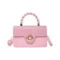 Sac bandoulière rose patchwork avec poignée en spirale et fermoir trèfle doré chic - Rose