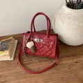 Deep red crossbody bag with diamond quilting, crown embroidery, and ice cream charm - Red with Pendant