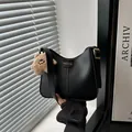 Minimalist black leather bucket bag with fashion lettering and cute teddy bear charm - Star Charm / Black
