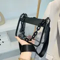 Minimalist clear PVC shoulder bag in black finish with bold chain and fabric strap - Black
