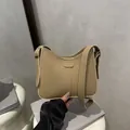 Minimalist khaki PU leather bucket bag with adjustable strap and fashion tag - No Pendant / Khaki