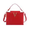 Borsa a mano rossa testurizzata con logo a V in metallo dorato e tracolla da donna - Rosso