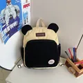 Cute panda-style corduroy backpack in beige and black with round ears and large pockets - Black