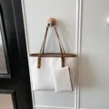 Sac cabas tissé blanc avec poignées marron et pochette intérieure sur un crochet - Ensemble de sacs à bandoulière / Blanc