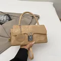 Chic khaki faux suede crossbody bag with vintage silver padlock and circular fashion tag - Khaki