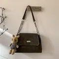 Dark olive green tie-dye crossbody bag with chain strap and plush bunny pendant - Green with Charm