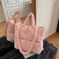 Bolso tote acolchado rosa de gran capacidad con estampado de letras para uso diario - Rosa