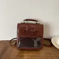 Dark brown vintage ita bag with bow and transparent window for commuter use - Brown