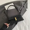 Minimalist black leopard print underarm bag with gold metal buckle for women - Black