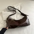 Minimalist dark brown glossy underarm bag in premium PU leather with wide strap - Dark Coffee