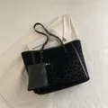 Retro leopard print tote bag in black finish with matching leather coin purse - Black
