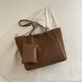 Brown leopard print tote bag with suede texture and matching small zipper pouch - Brown