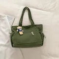Dark green corduroy tote bag with side drawstrings and a cute bear accessory - Green (With Pendant)