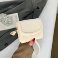 Chic off-white lychee pattern leather shoulder bag with gold hardware and magnetic flap - No Pendant / White
