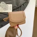 Minimalist light brown lychee grain faux leather crossbody bag with adjustable strap - No Pendant / Khaki