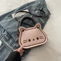 Borsa a tracolla gatto rosa in pelle scamosciata opaca con ricami e manico marrone - Senza Ciondolo / Rosa
