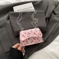Rosafarbene Umhängetasche mit Kirschprint und silberner Kette für Damen - Kirschrosa