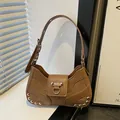 Vintage brown rivet motorcycle shoulder bag with suede patchwork and adjustable strap - Brown