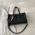 Black vintage tote bag with striped texture, wooden bead charm and long shoulder strap - With Pendant / Black