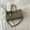 Olive green and plaid tote bag with wooden bead charm and adjustable strap for women - With Pendant / Green
