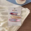 Detailed view of three colorful dopamine style hair clips with bowknot and rhinestone motifs - Blue Pink Plaid Trace-less Clip